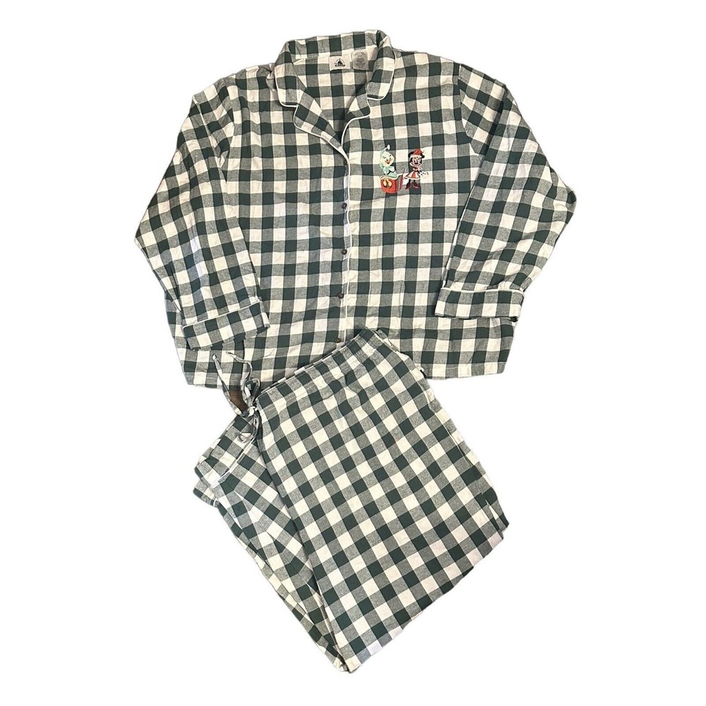 Disney Minnie & Daisy Holiday Green Plaid Flannel Christmas Pajamas Womens 3x